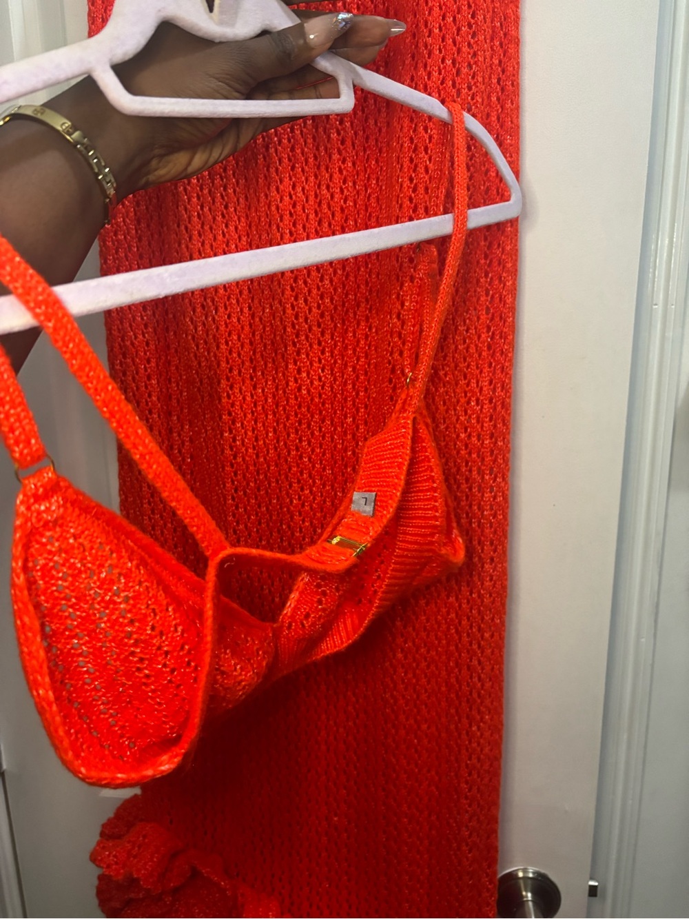 Hanifa Reddish Orange Knit Pencil Skirt with Ruffle Hem - Picture 6 of 8